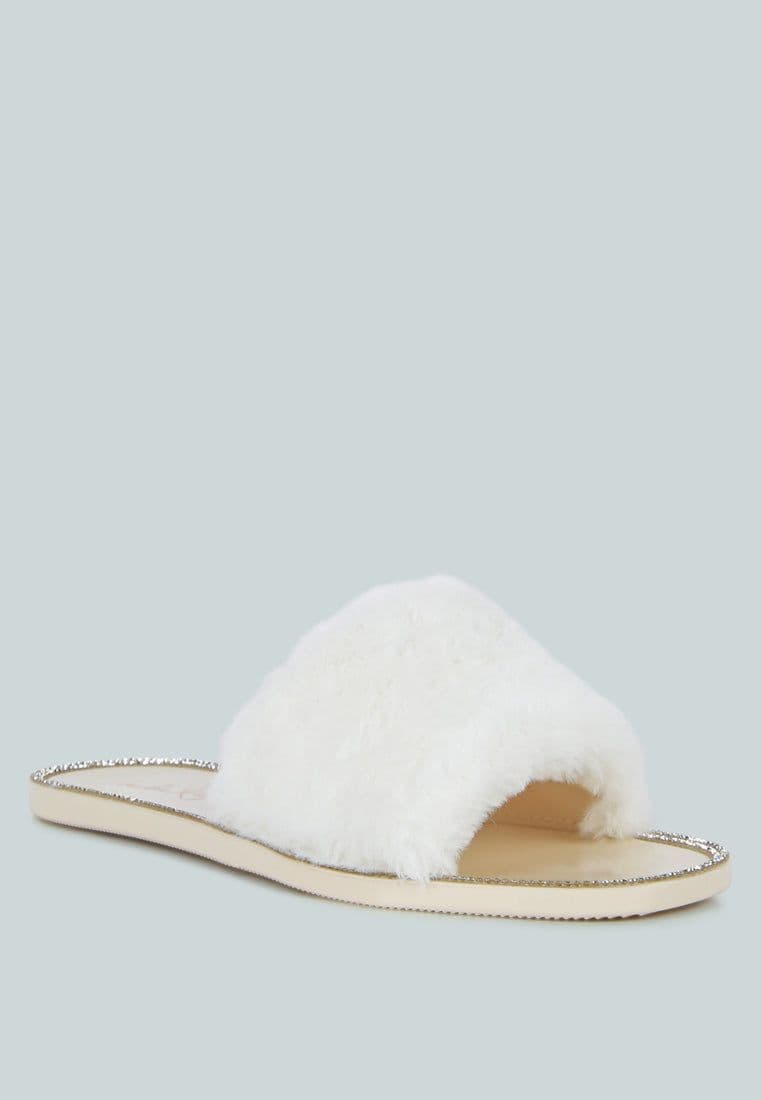 image-Geese Faux Fur Diamante Detail Jelly Flats