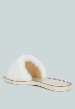 image-Geese Faux Fur Diamante Detail Jelly Flats