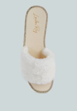 image-Geese Faux Fur Diamante Detail Jelly Flats