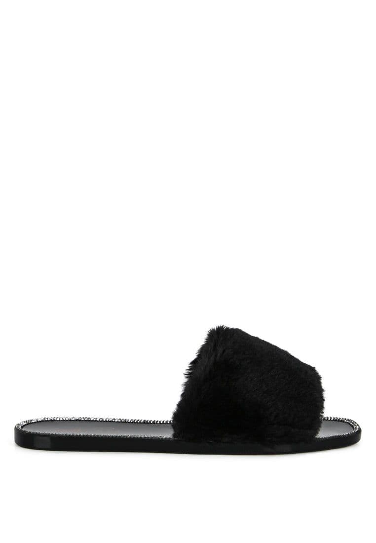 image-Geese Faux Fur Diamante Detail Jelly Flats