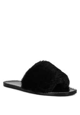 image-Geese Faux Fur Diamante Detail Jelly Flats