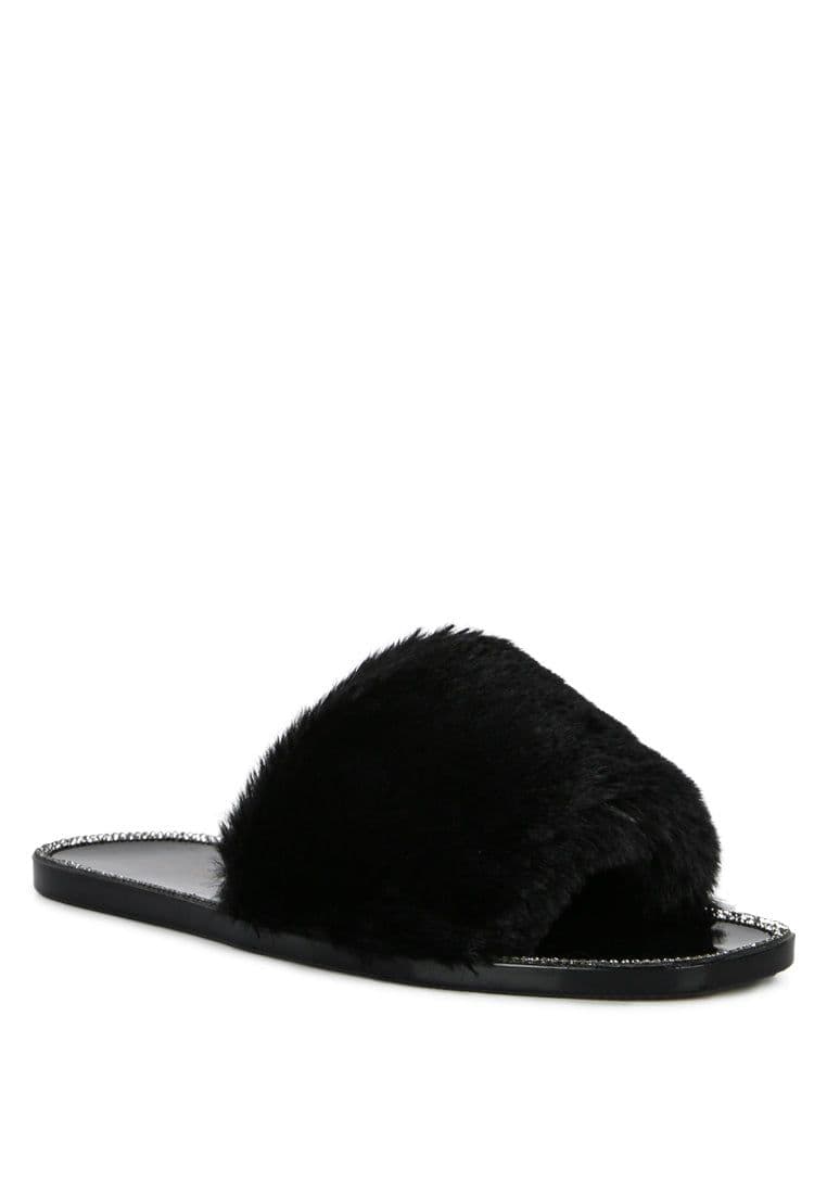 image-Geese Faux Fur Diamante Detail Jelly Flats