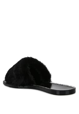image-Geese Faux Fur Diamante Detail Jelly Flats