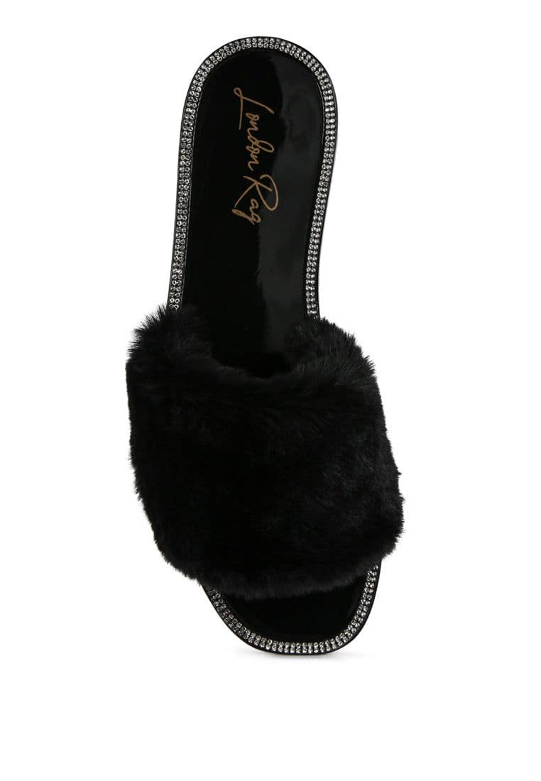 image-Geese Faux Fur Diamante Detail Jelly Flats