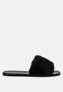 image-Geese Faux Fur Diamante Detail Jelly Flats
