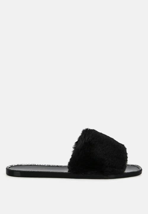 image-Geese Faux Fur Diamante Detail Jelly Flats