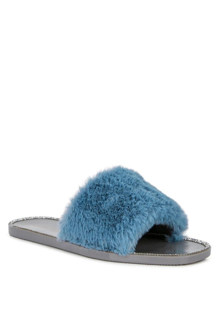 image-Geese Faux Fur Diamante Detail Jelly Flats