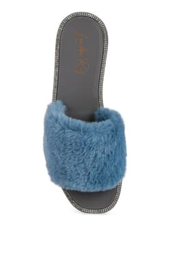 image-Geese Faux Fur Diamante Detail Jelly Flats