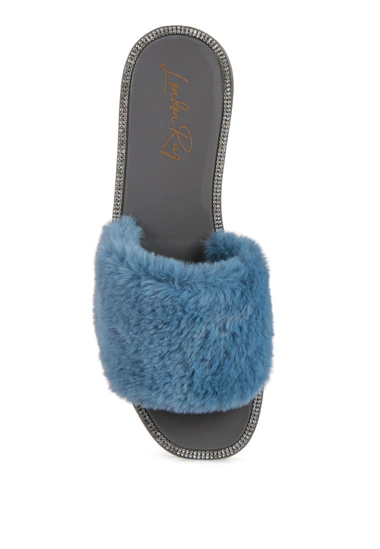 image-Geese Faux Fur Diamante Detail Jelly Flats