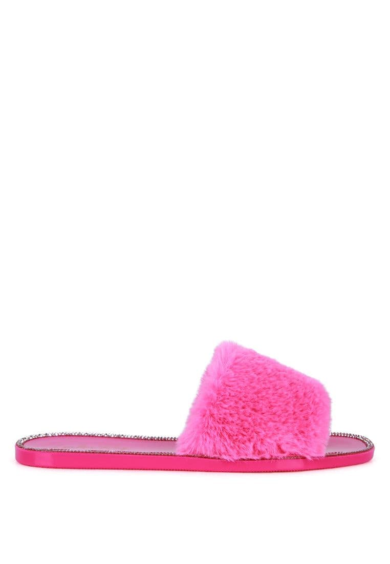 image-Geese Faux Fur Diamante Detail Jelly Flats