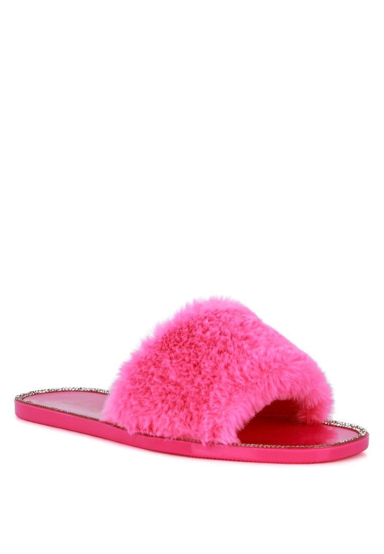 image-Geese Faux Fur Diamante Detail Jelly Flats