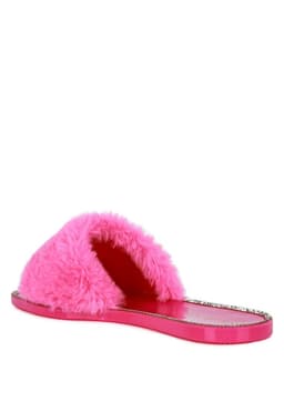 image-Geese Faux Fur Diamante Detail Jelly Flats
