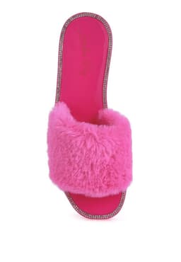 image-Geese Faux Fur Diamante Detail Jelly Flats
