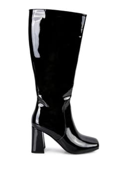 image-Hypnotize Patent Pu Block Heeled Calf Boots
