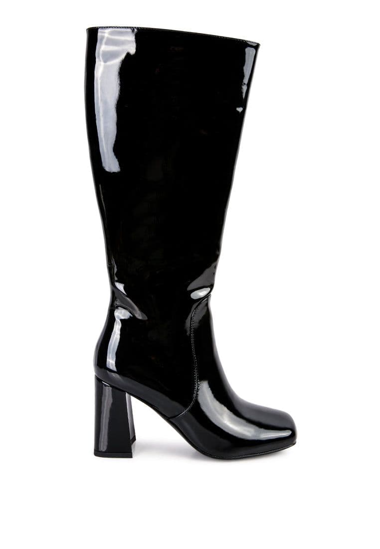 image-Hypnotize Patent Pu Block Heeled Calf Boots