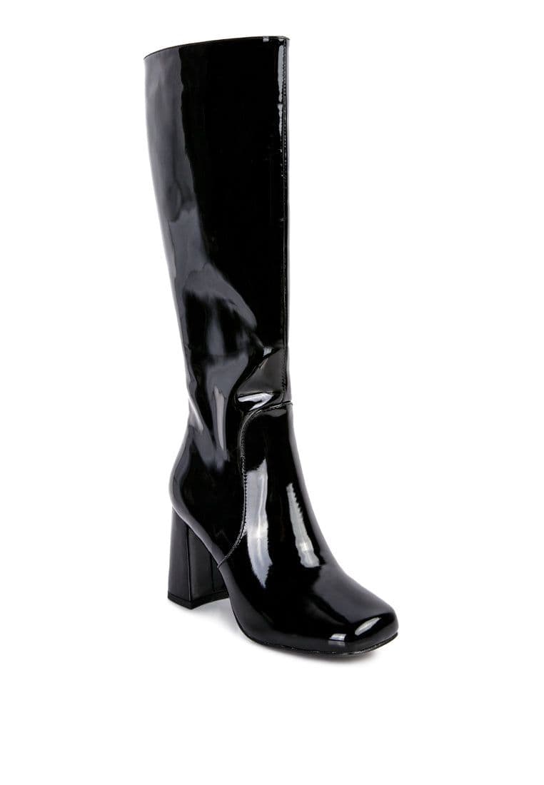 image-Hypnotize Patent Pu Block Heeled Calf Boots