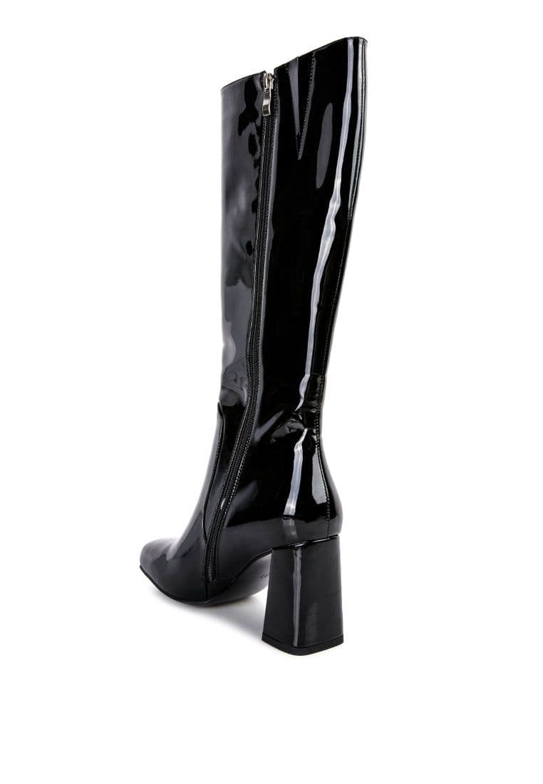 image-Hypnotize Patent Pu Block Heeled Calf Boots