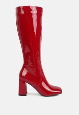 image-Hypnotize Patent Pu Block Heeled Calf Boots