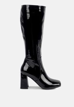 image-Hypnotize Patent Pu Block Heeled Calf Boots