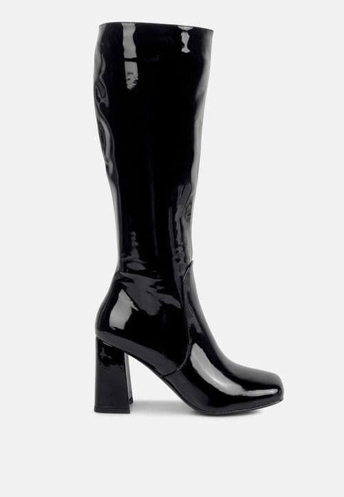 image-Hypnotize Patent Pu Block Heeled Calf Boots