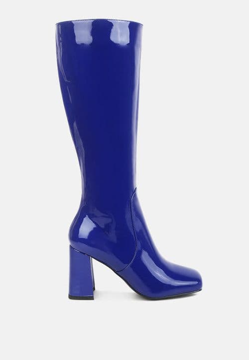 image-Hypnotize Patent Pu Block Heeled Calf Boots