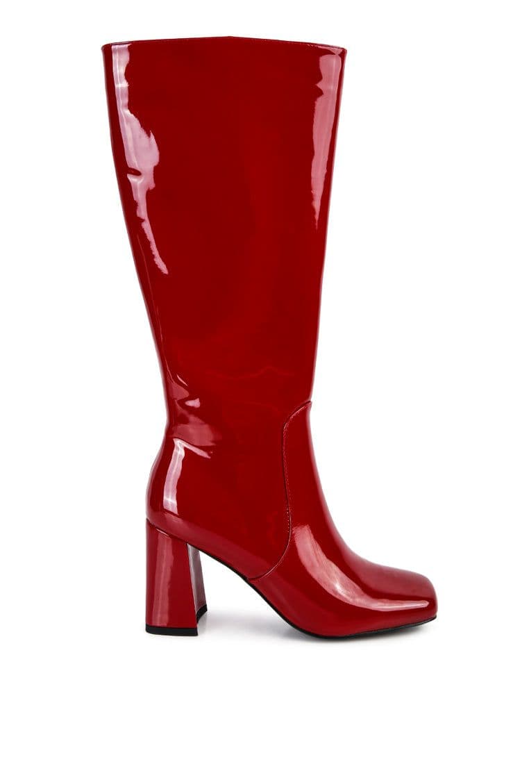 image-Hypnotize Patent Pu Block Heeled Calf Boots