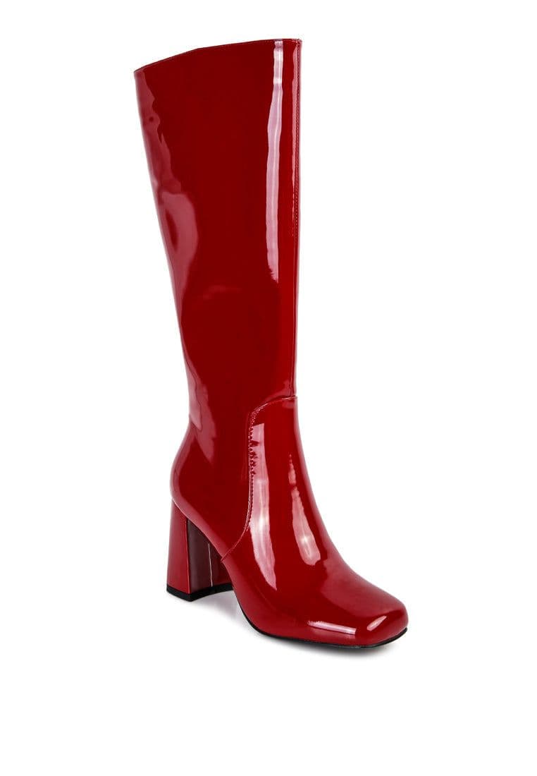 image-Hypnotize Patent Pu Block Heeled Calf Boots