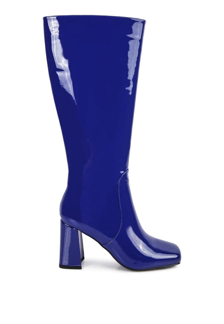 image-Hypnotize Patent Pu Block Heeled Calf Boots
