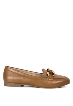 image-Chunky Metal Chain Faux Leather Loafers