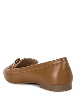 image-Chunky Metal Chain Faux Leather Loafers