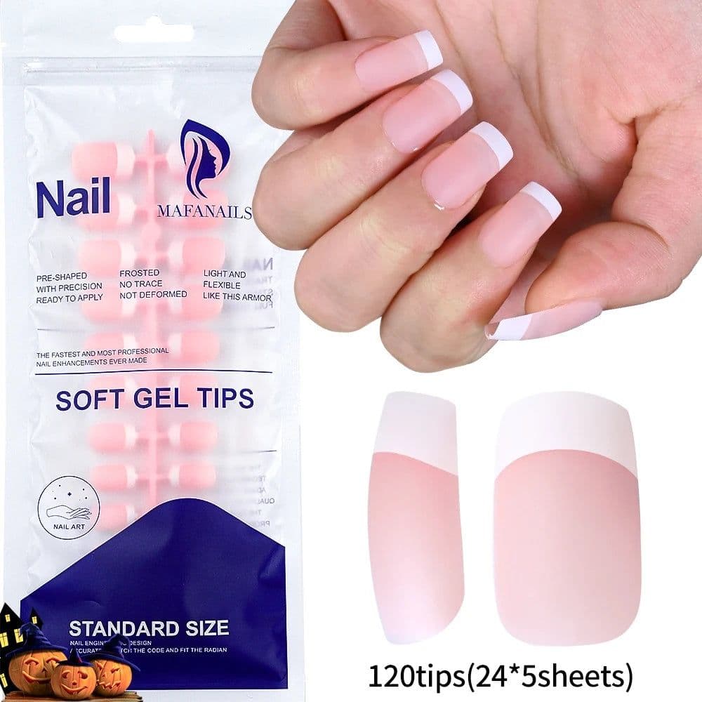 image-240/120Pcs Colorful French Short Square False Nails Full Cover Fake Nail Tip Extension Acrylic Wearable Ballerina Press on Nails