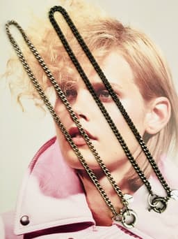 image-Silver and Gunmetal Curb Chain Necklace and Rudder Clasp.