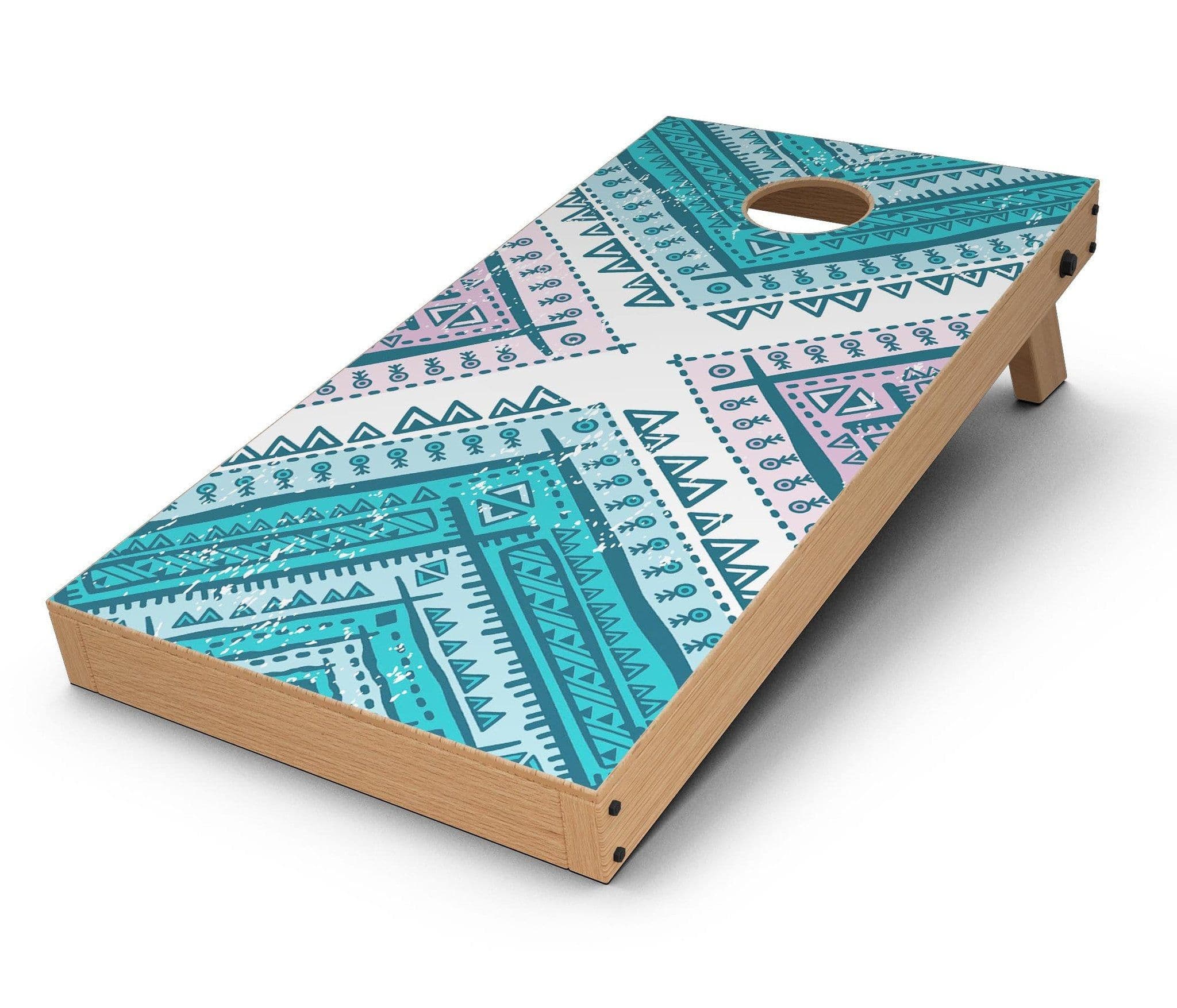 image-Ethnic Aztec Blue and Pink Point CornHole Board Skin Decal Kit