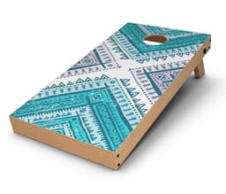 image-Ethnic Aztec Blue and Pink Point CornHole Board Skin Decal Kit