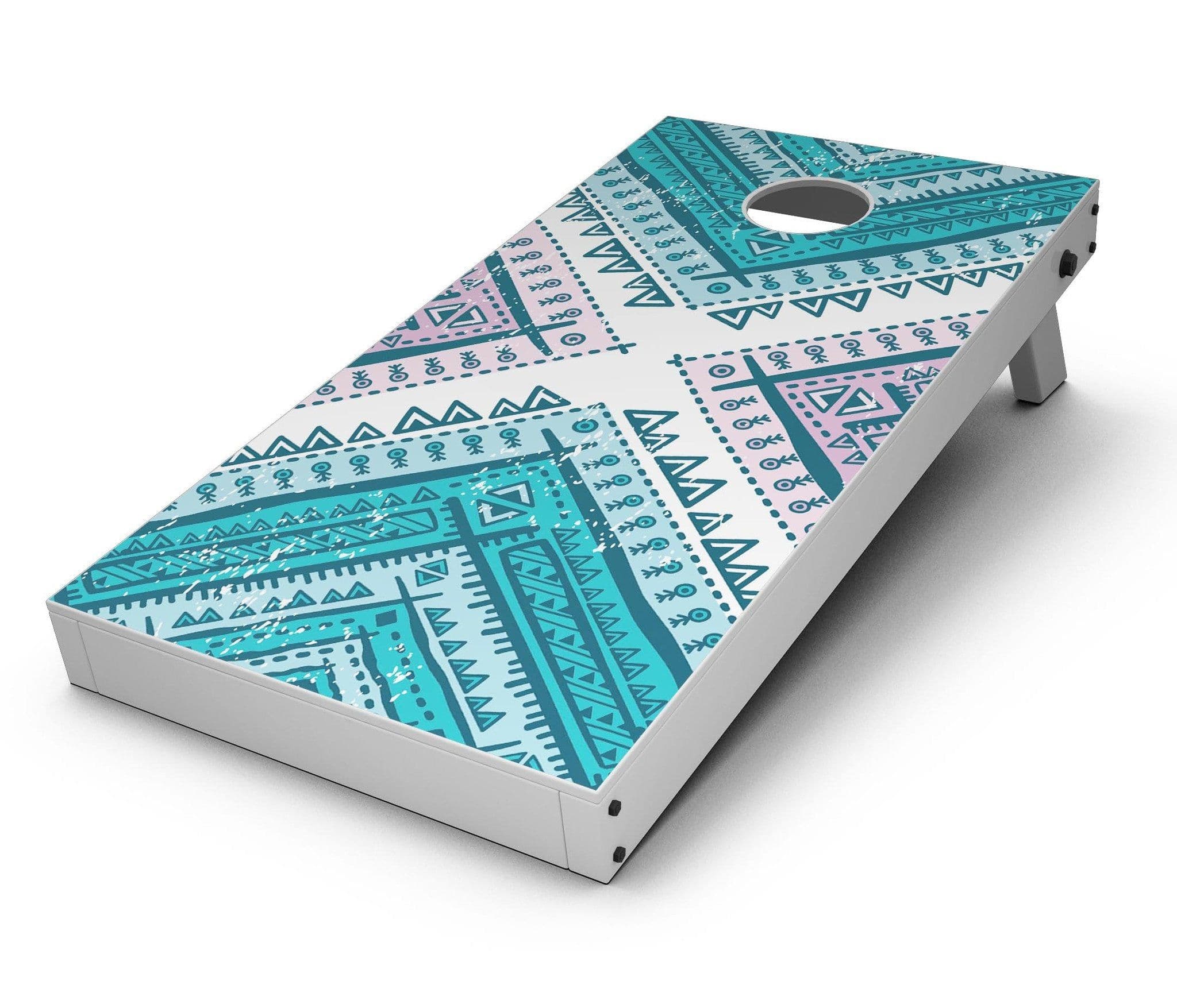 image-Ethnic Aztec Blue and Pink Point CornHole Board Skin Decal Kit