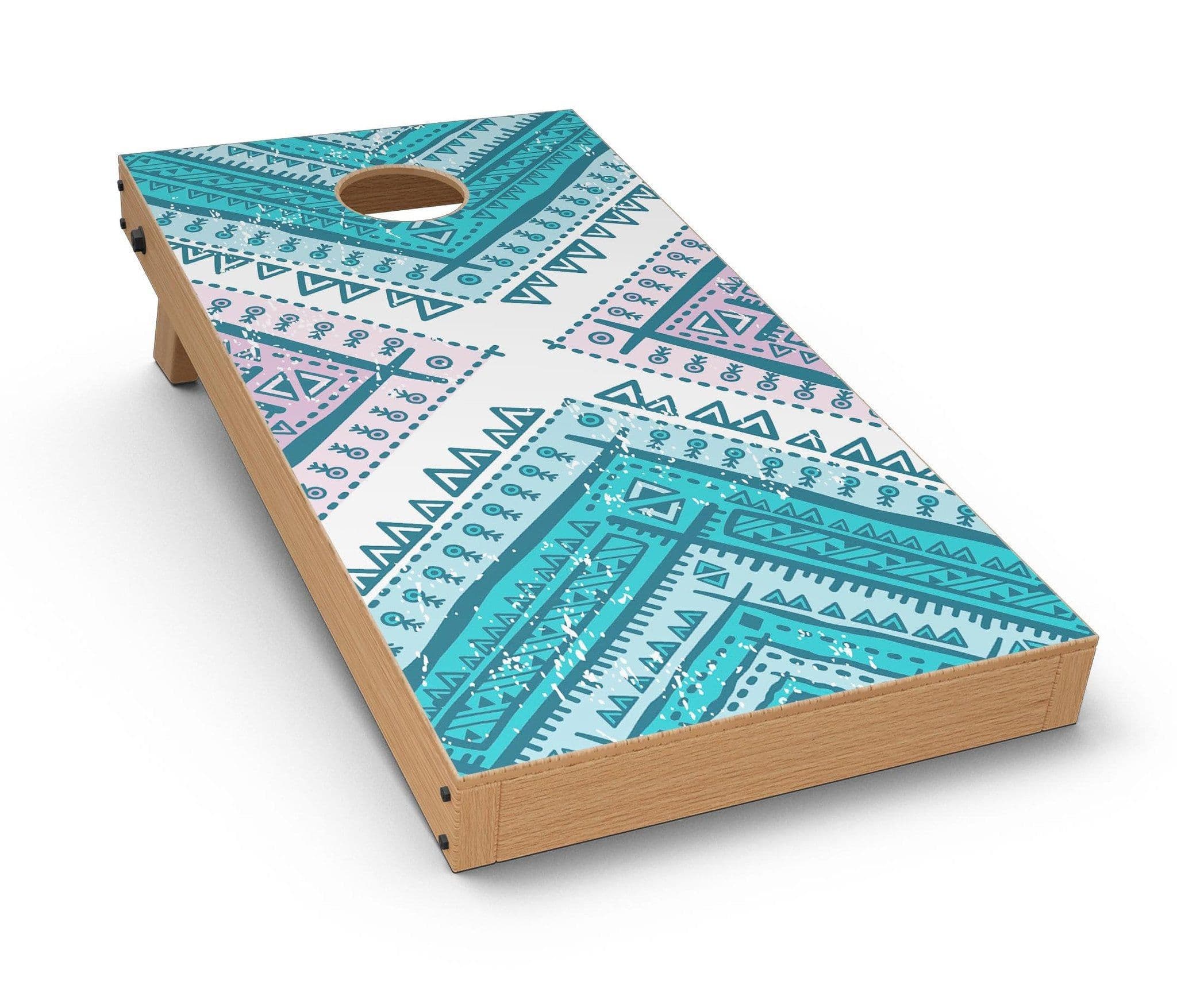 image-Ethnic Aztec Blue and Pink Point CornHole Board Skin Decal Kit