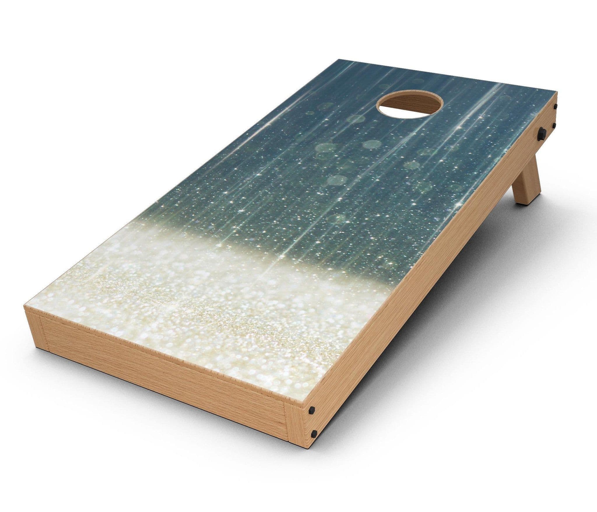 image-Scratched Blue and Gold Showers CornHole Board Skin Decal Kit