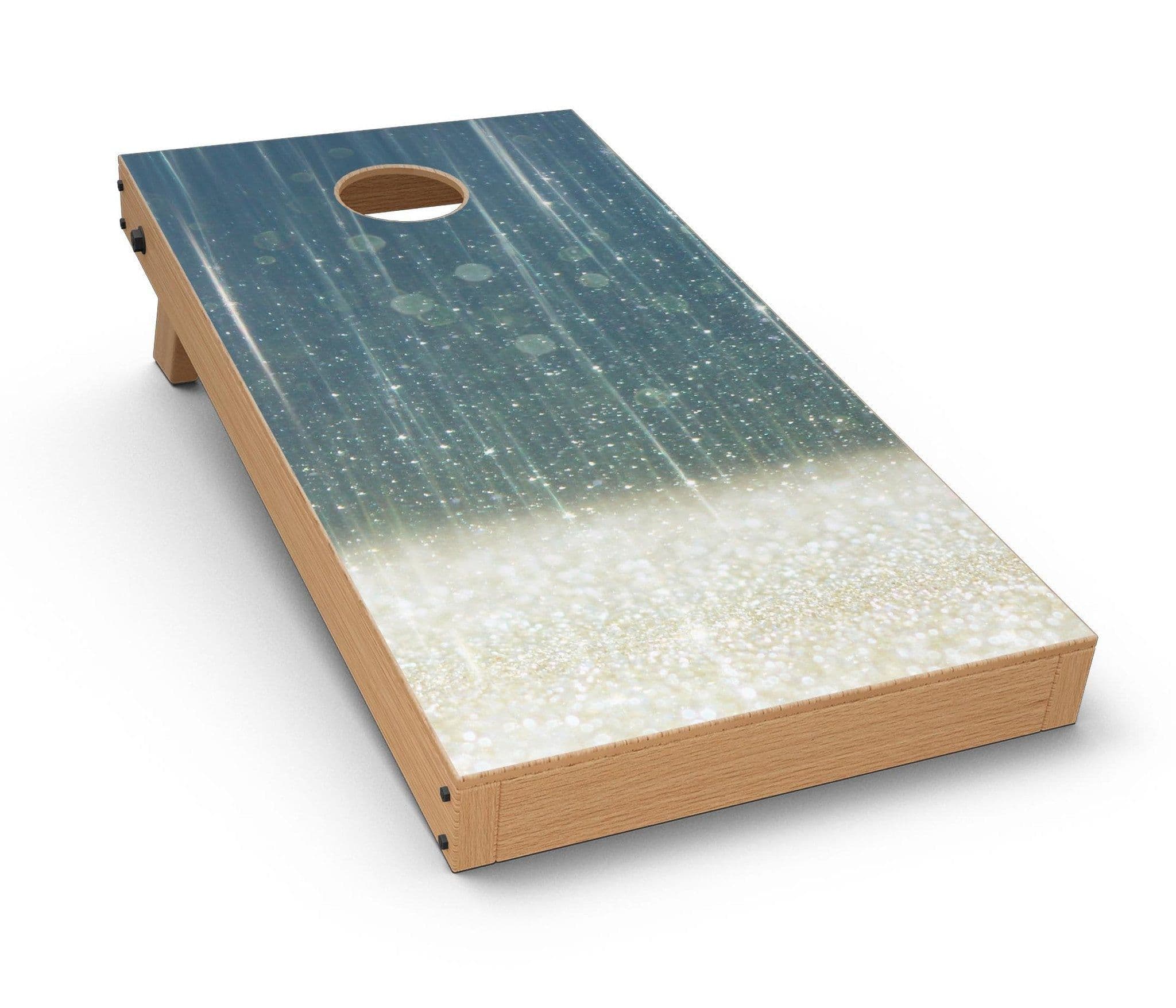 image-Scratched Blue and Gold Showers CornHole Board Skin Decal Kit