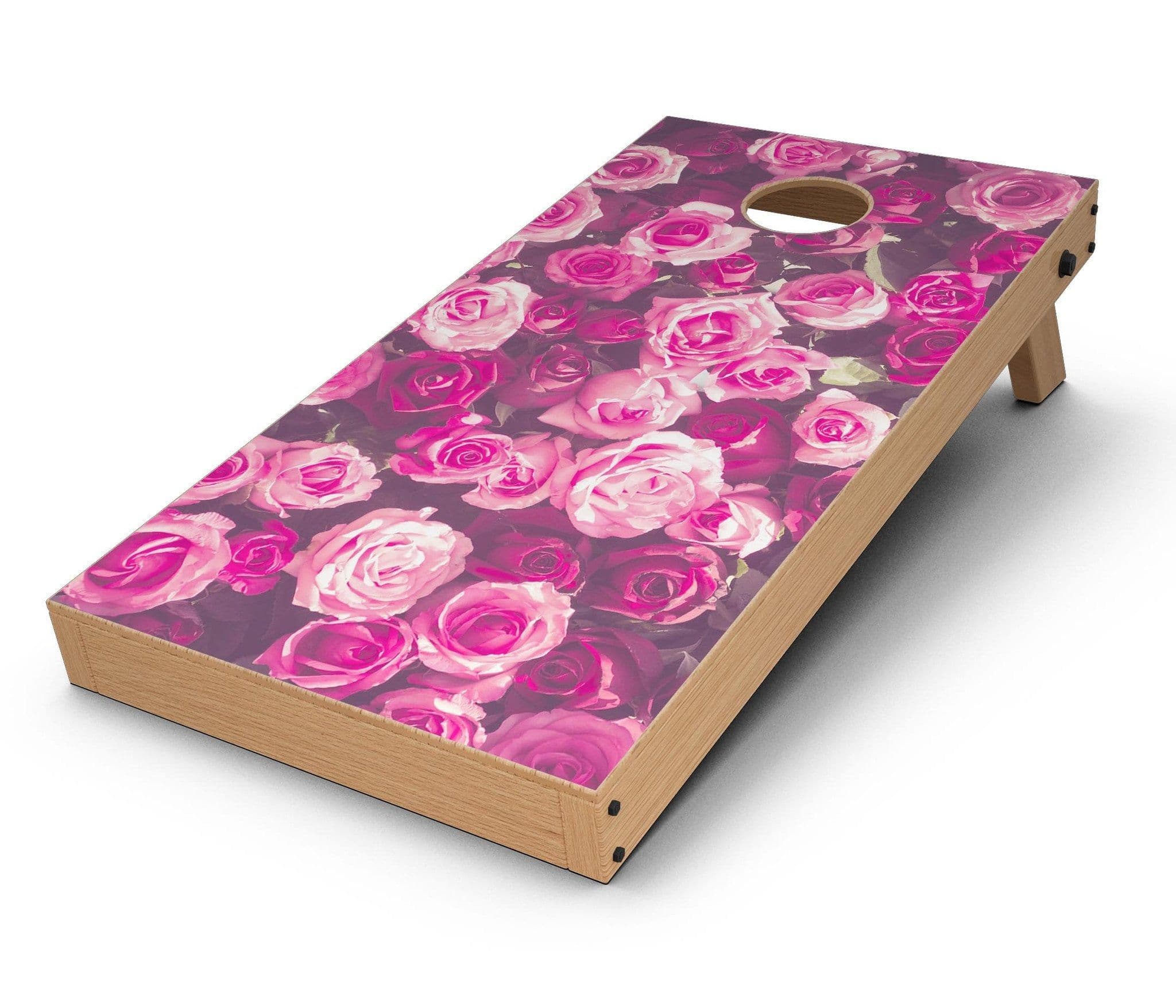 image-Vibrant Pink Vintage Rose Field CornHole Board Skin Decal Kit
