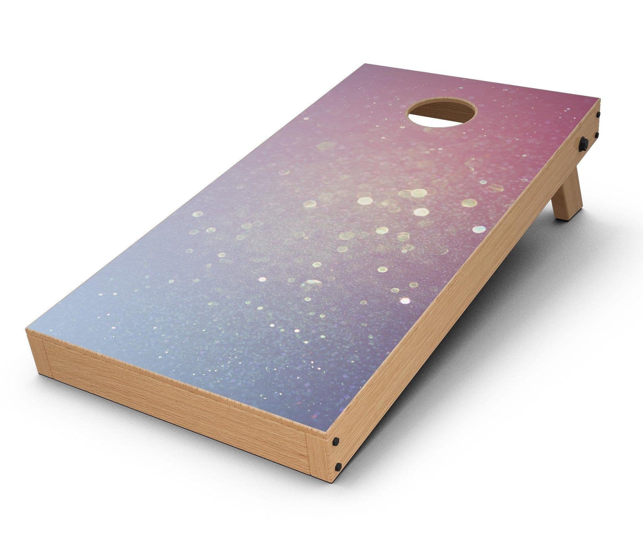 image-Pink and Blue Shimmering Orbs of Light CornHole Board Skin Decal Kit