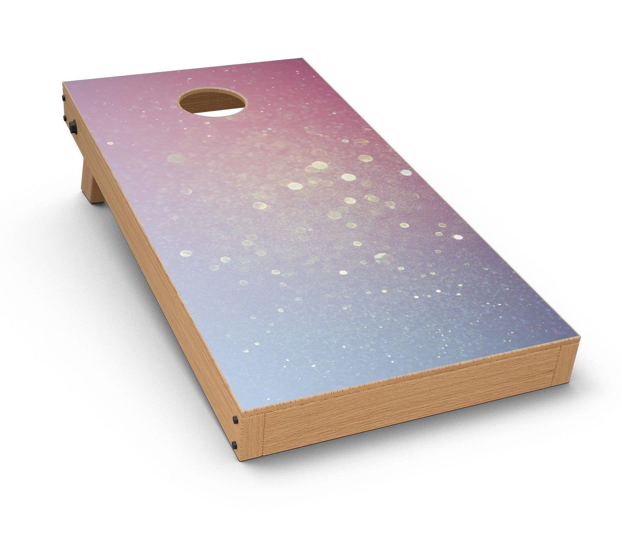 image-Pink and Blue Shimmering Orbs of Light CornHole Board Skin Decal Kit