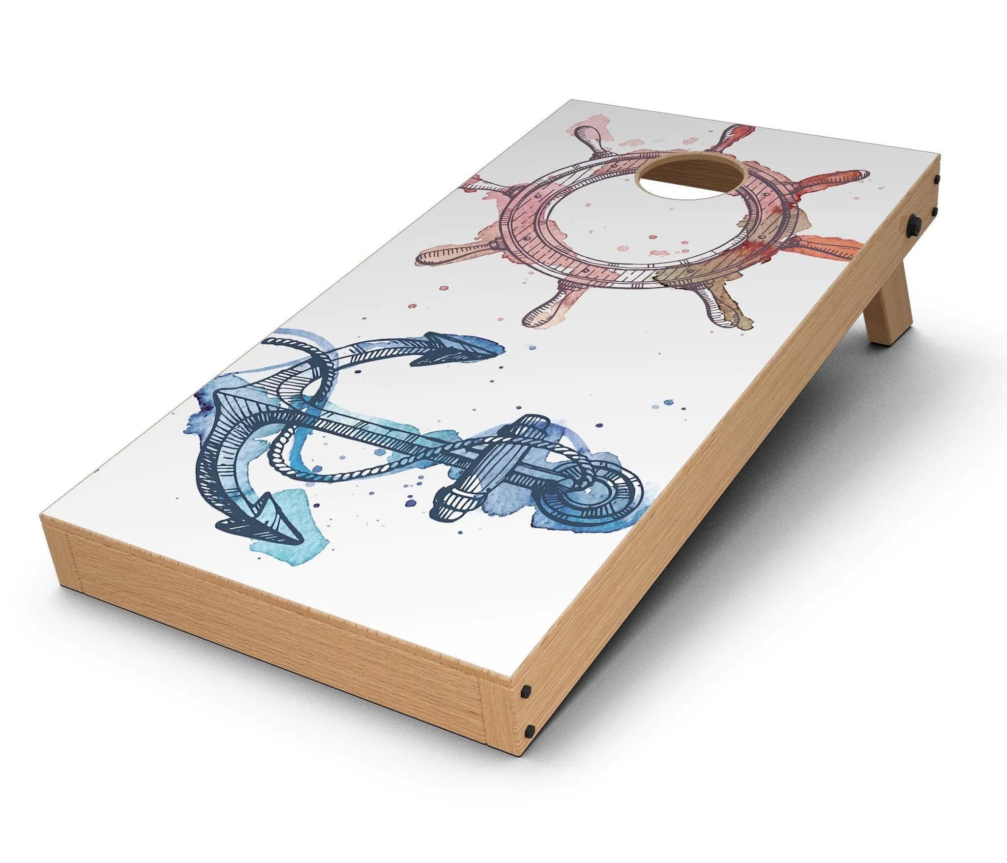 image-Nautical Pen and Watercolor CornHole Board Skin Decal Kit