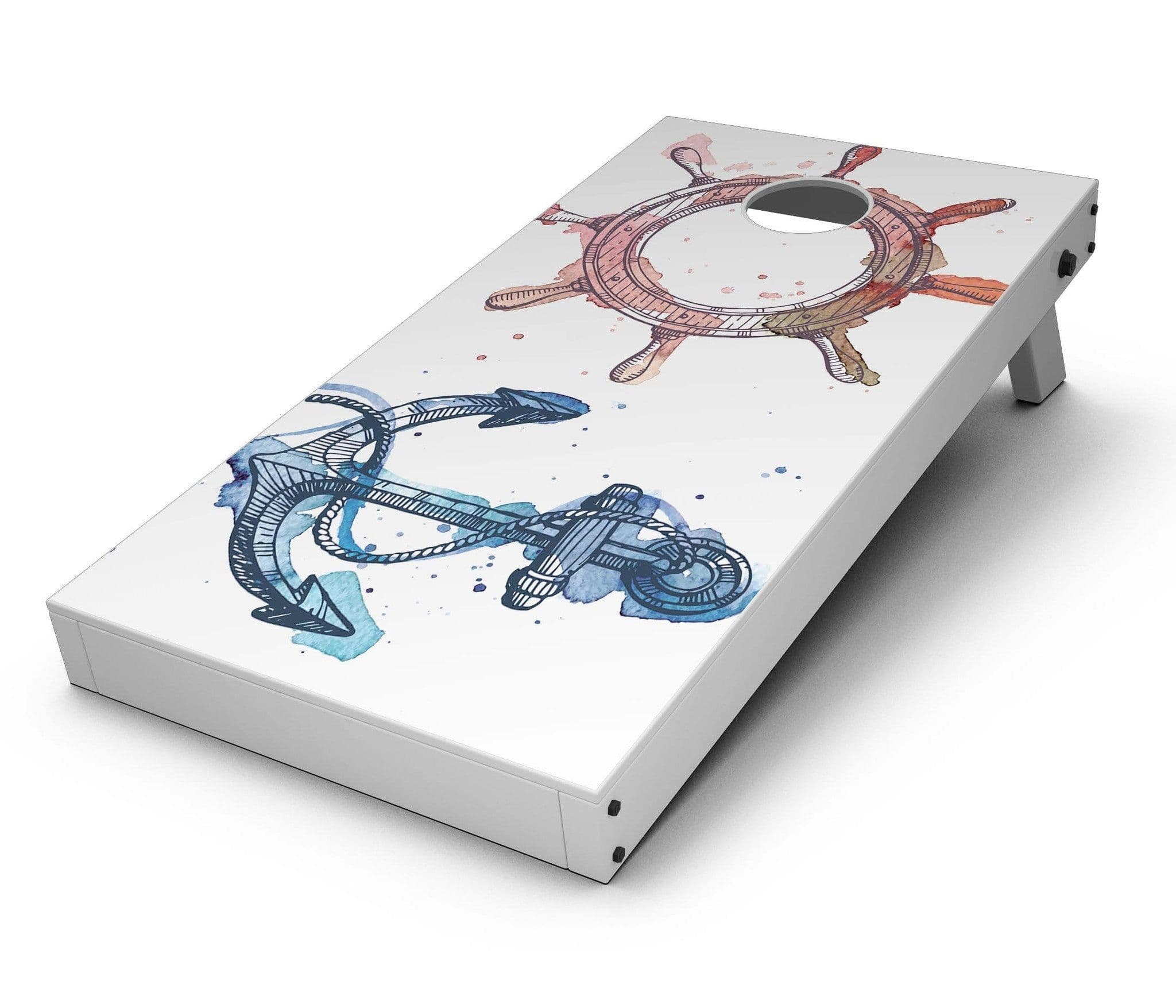 image-Nautical Pen and Watercolor CornHole Board Skin Decal Kit