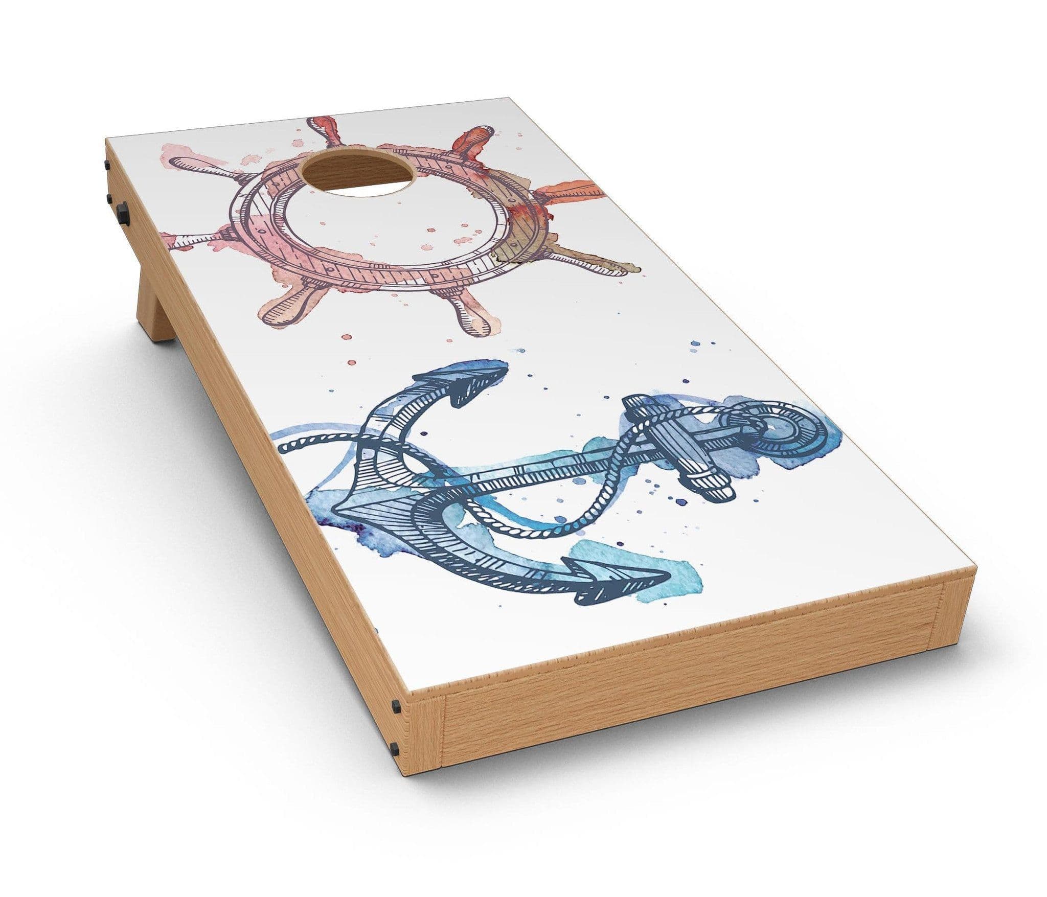 image-Nautical Pen and Watercolor CornHole Board Skin Decal Kit