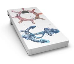 image-Nautical Pen and Watercolor CornHole Board Skin Decal Kit