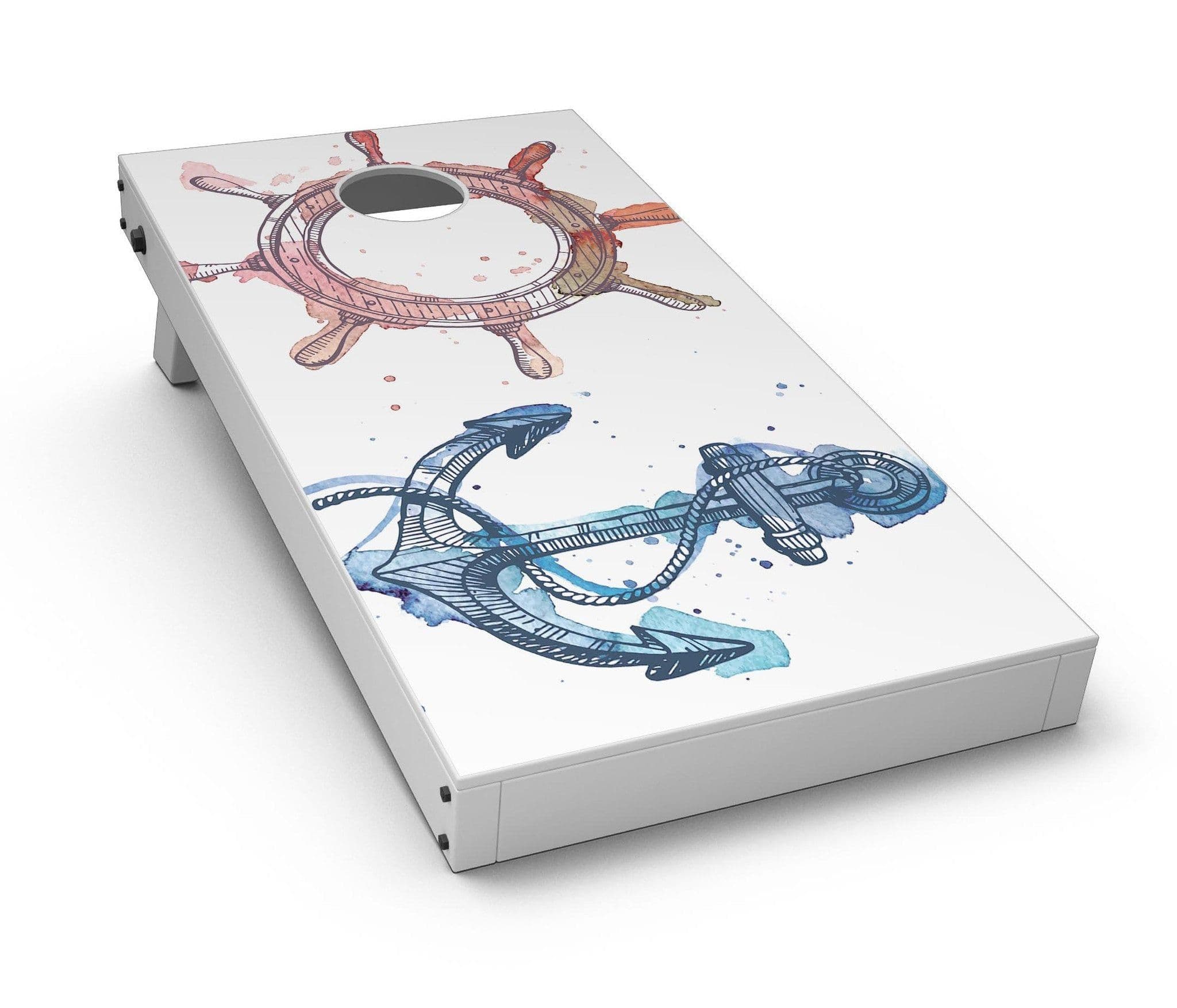 image-Nautical Pen and Watercolor CornHole Board Skin Decal Kit