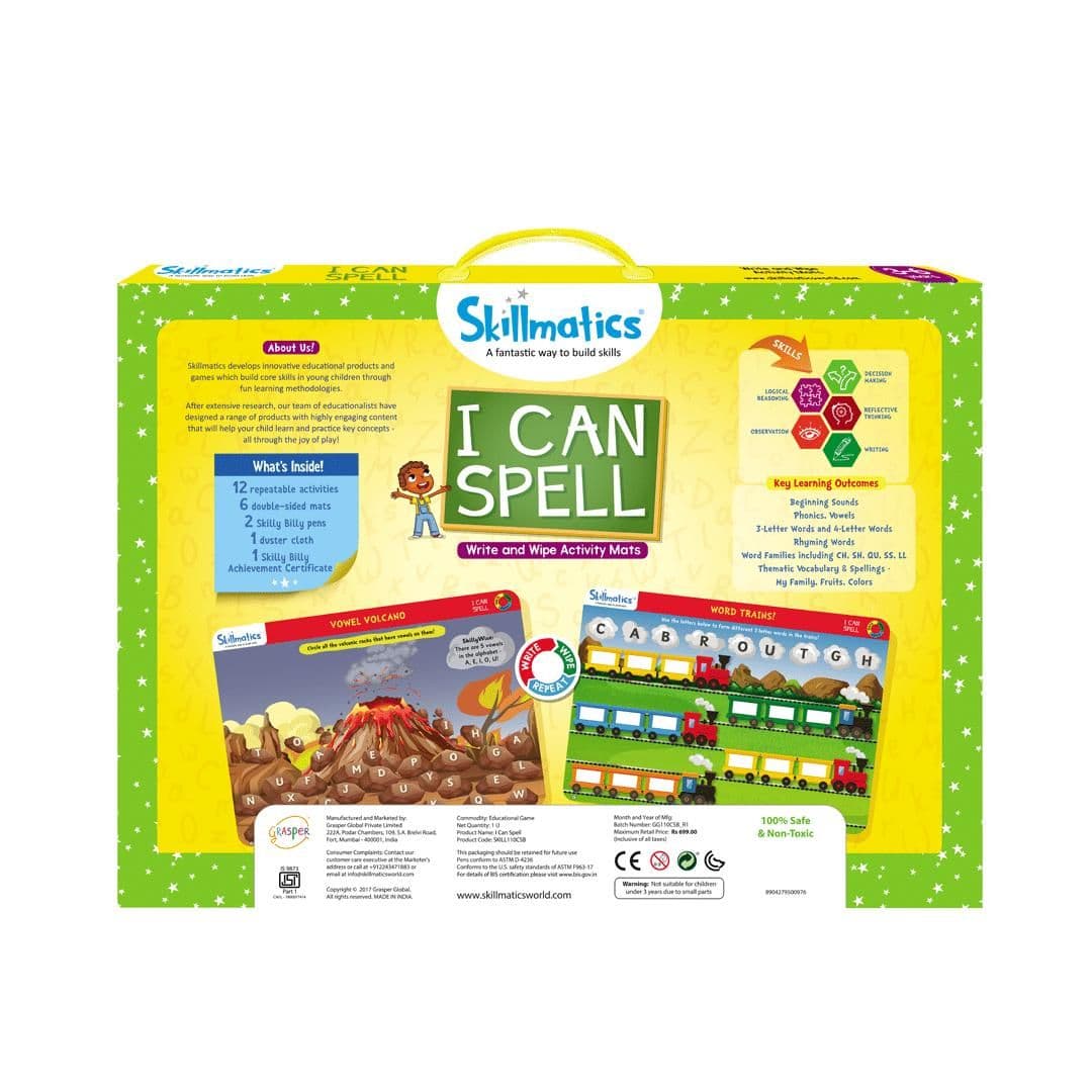 image-Skillmatics Educational Game : I Can Spell | Gifts & Preschool Learning for Kids Ages 3 to 6 | Reusable Activity Mats with 2 Dry Erase Markers
