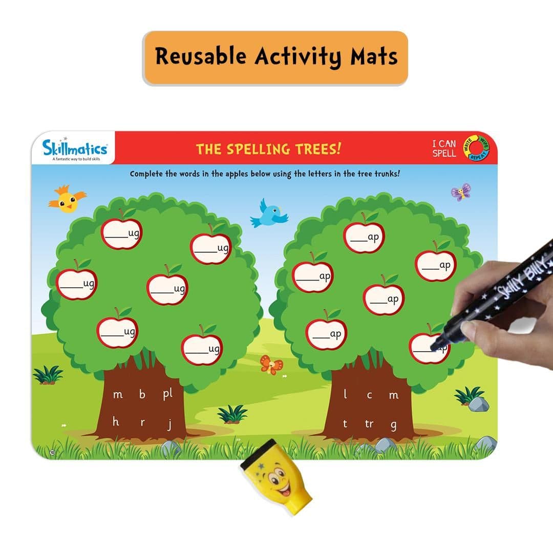 image-Skillmatics Educational Game : I Can Spell | Gifts & Preschool Learning for Kids Ages 3 to 6 | Reusable Activity Mats with 2 Dry Erase Markers