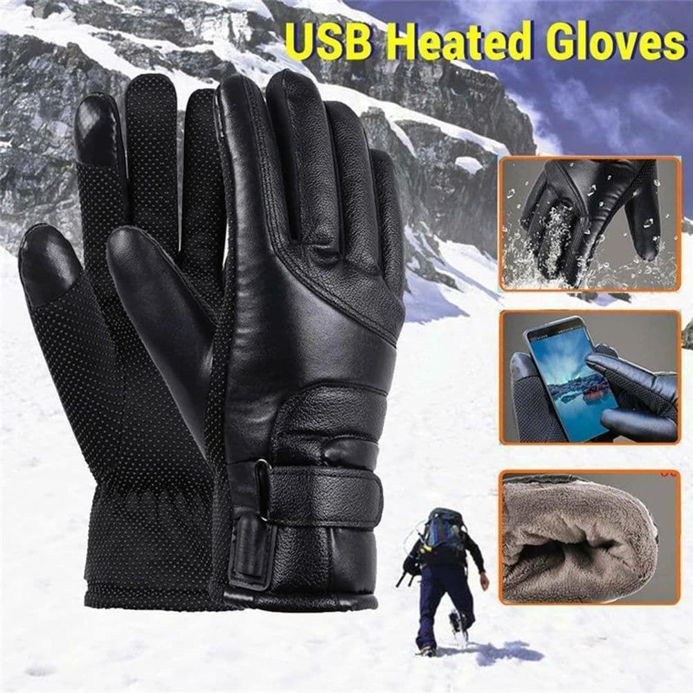 image-Heated Gloves Thermal Heat Motorcycle Gloves Leather Warmer Control Waterproof Electric Heated Touchscreen Hand Warmer Mittens