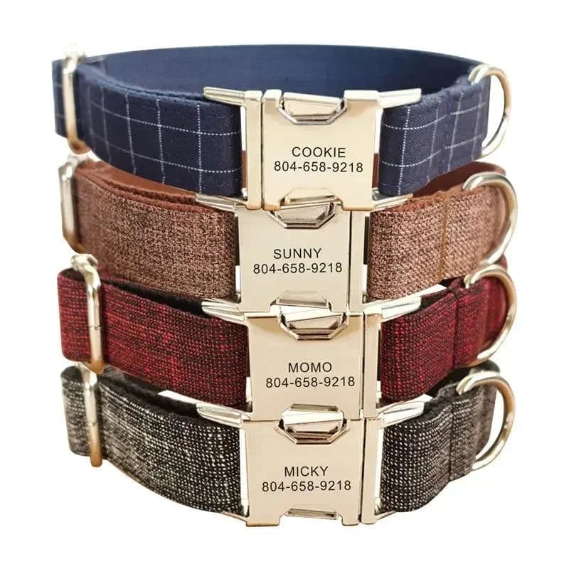image-Personalized Dog Collar Customized Pet Collars Free Engraving ID Nameplate Tag Pet Accessory Suit Fiber Puppy Collars Leash